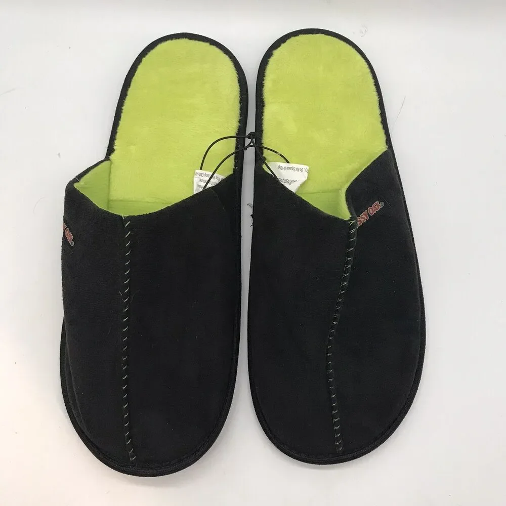 Mossy Oak Memory Foam Slippers Men's 13 Cozy Black & Neon Green Slip On Slides